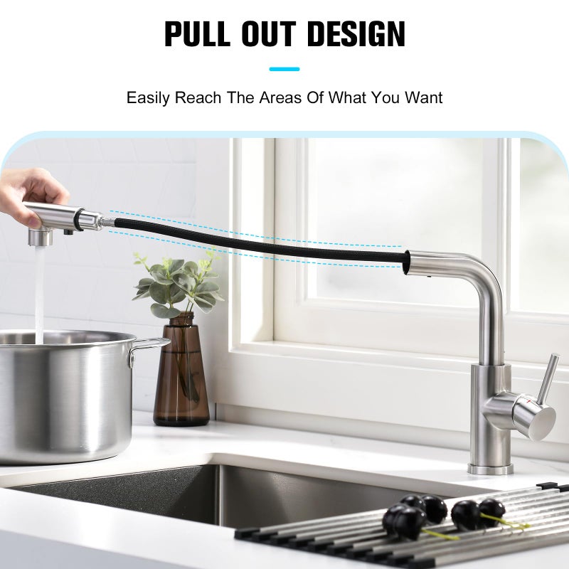 Crea Kitchen Faucets with Pull Out Sprayer, Bathroom Sink Faucets Mini Bar Prep Faucet Single Handle 3 Hole Kitchen Farmhouse utility Faucet Outdoor Laundry, Brush Nickel - Image 4